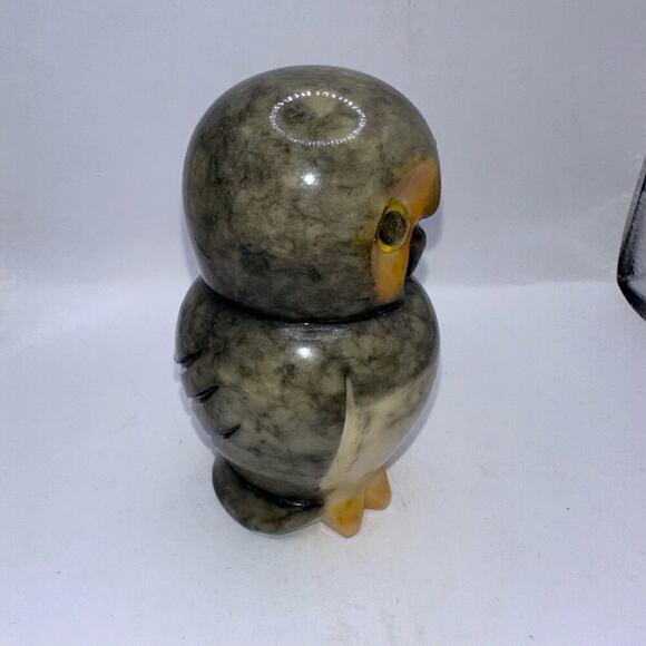 Vintage Hand Carved Volterra Alabaster Marble Owl Paperweight Made In Italy - Picture 2 of 7
